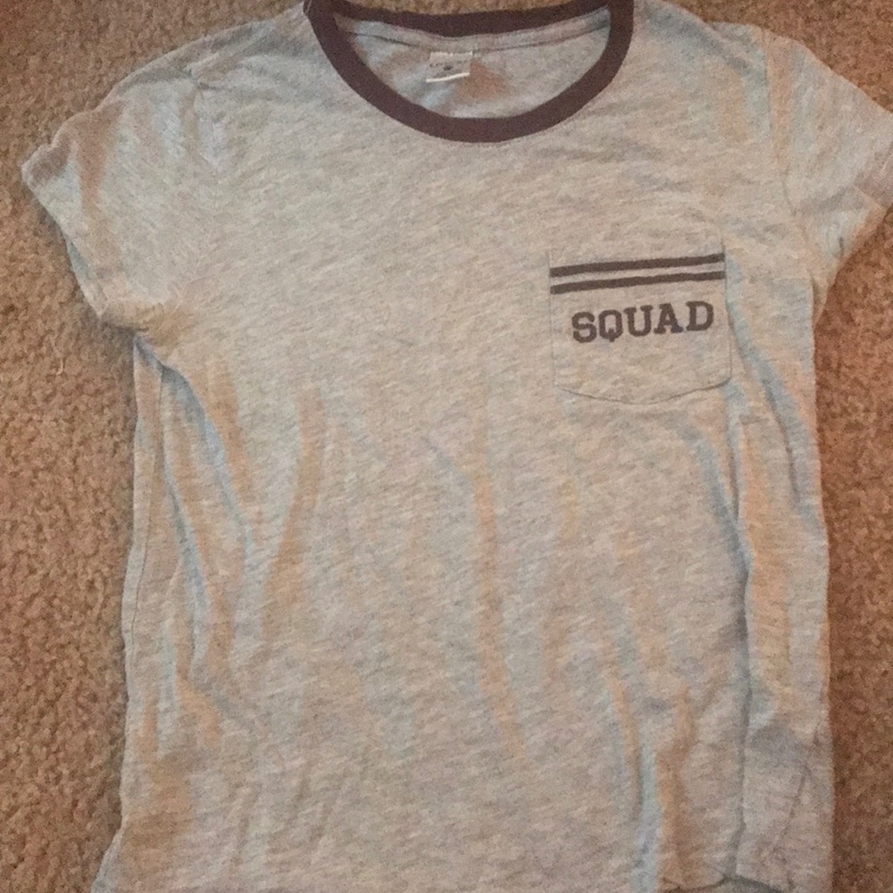 squad maroon and gray shirt